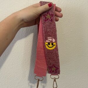 Pink Beaded Purse Strap with Smiley Face and Stars